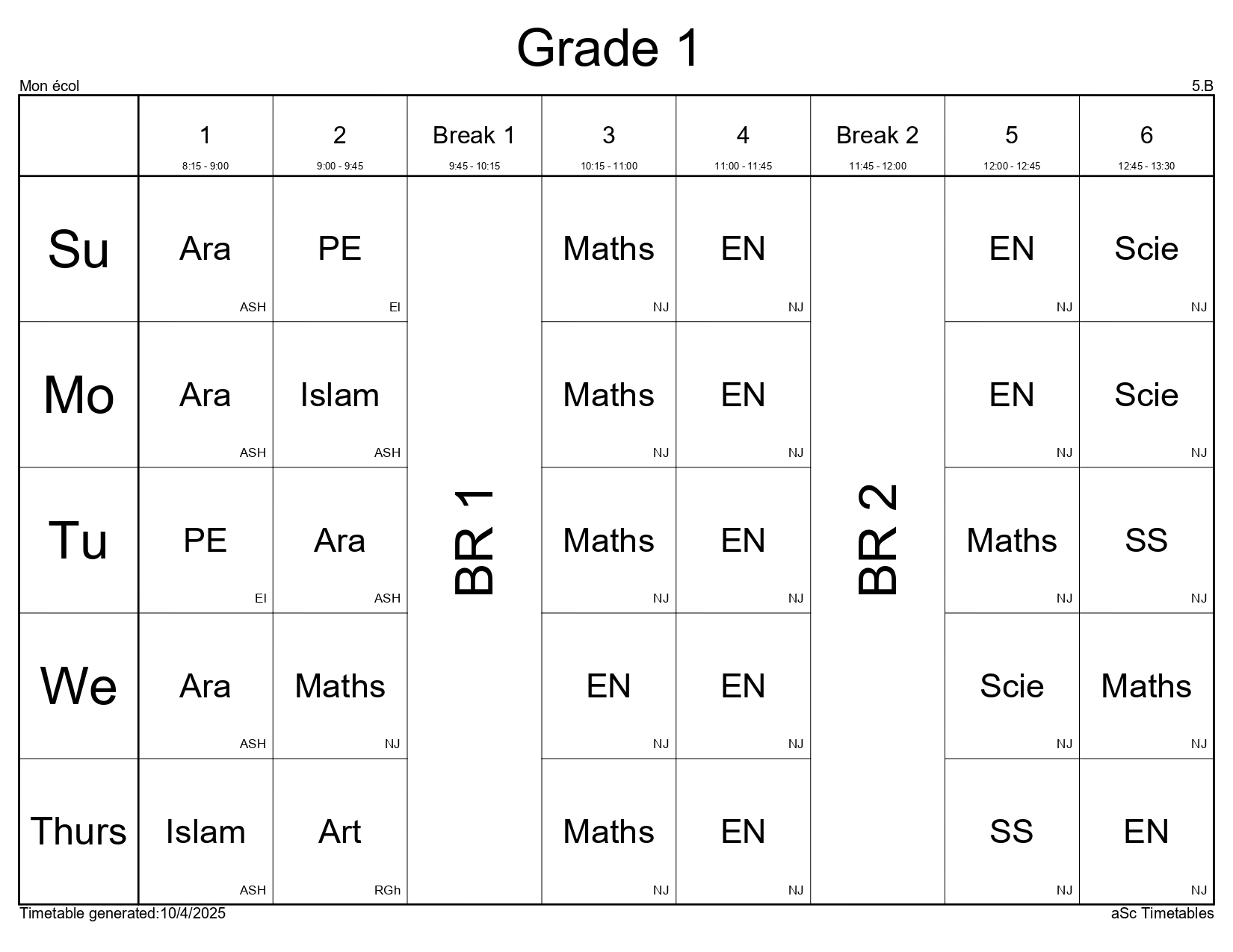 الجدول الدراسي - صفحة 2